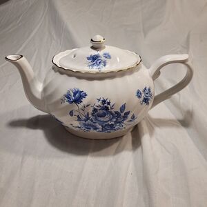 Vintage Arthur Wood & Son Teapot Staffordshire England #6317 White/blue/gold